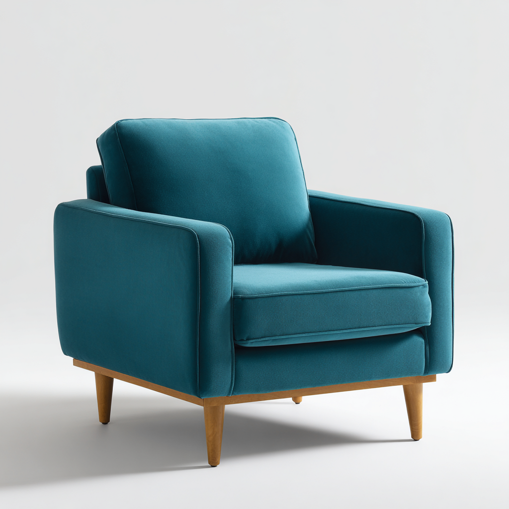 Poltrona-tessuto-legno-84x82x86 cm-blu petrolio-stile moderno nordico-Oakgethaus