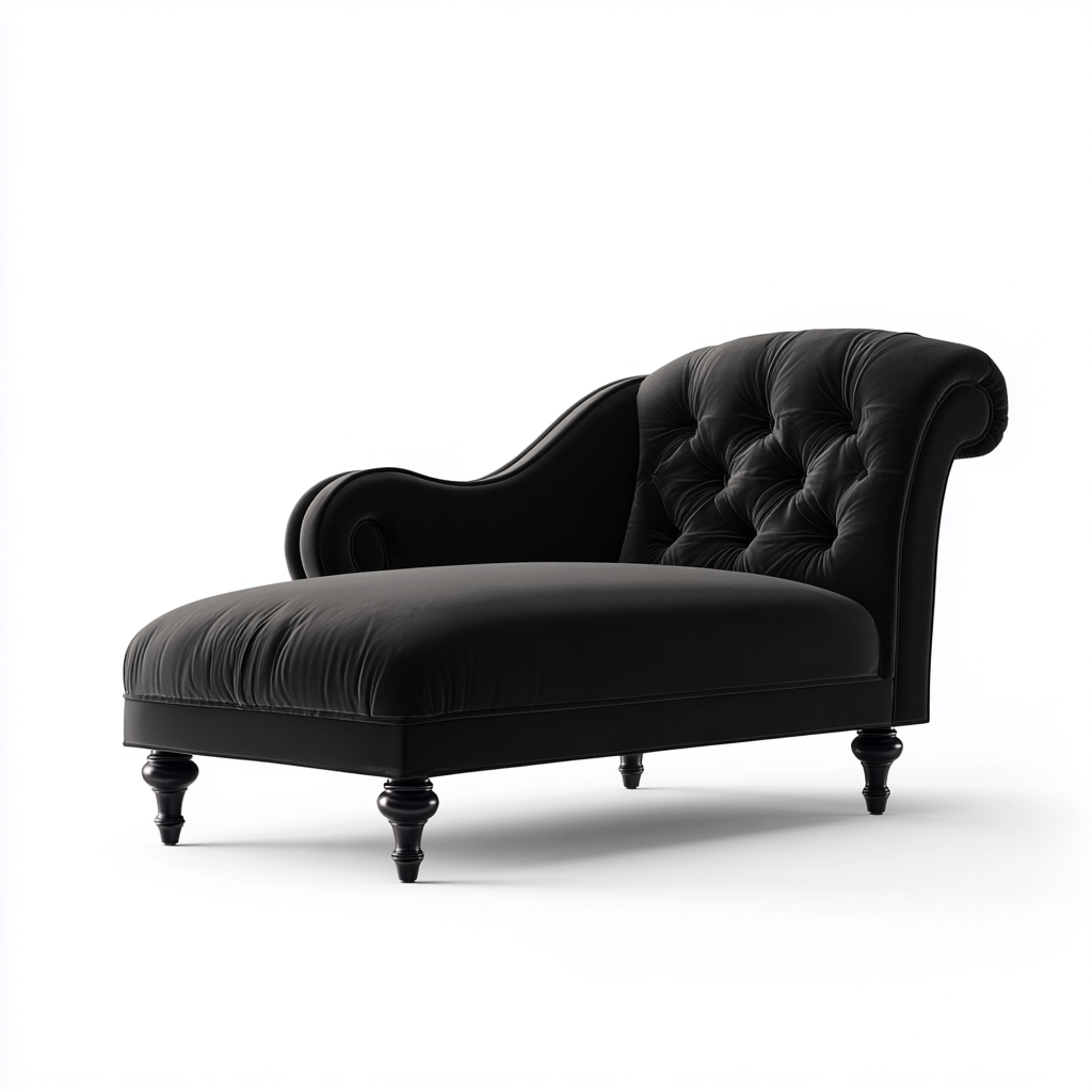 Chaise longue-Velluto-Legno-165x73x80 cm-Nero-Stile classico imbottito-Oakgethaus