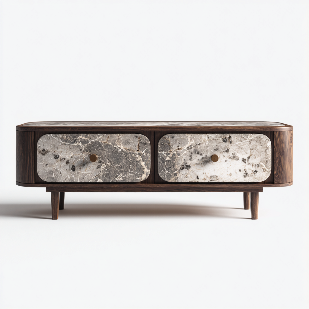 Mobile TV-legno-marmo-180x40x50 cm-marrone-grigio-stile moderno-Oakgethaus