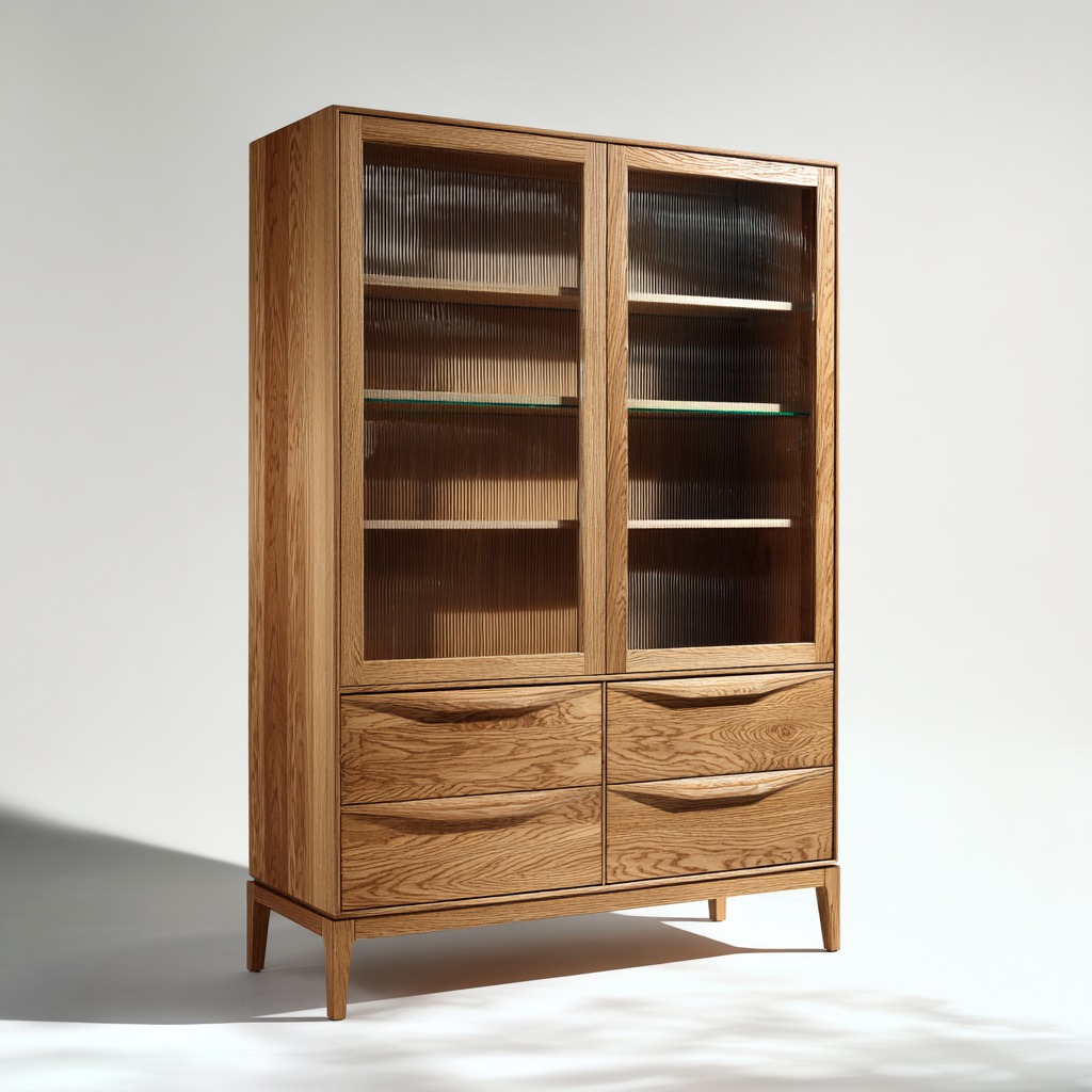 Vetrina-Legno massello-Vetro-118x44x175 cm-Legno naturale-Stile nordico moderno-Oakgethaus