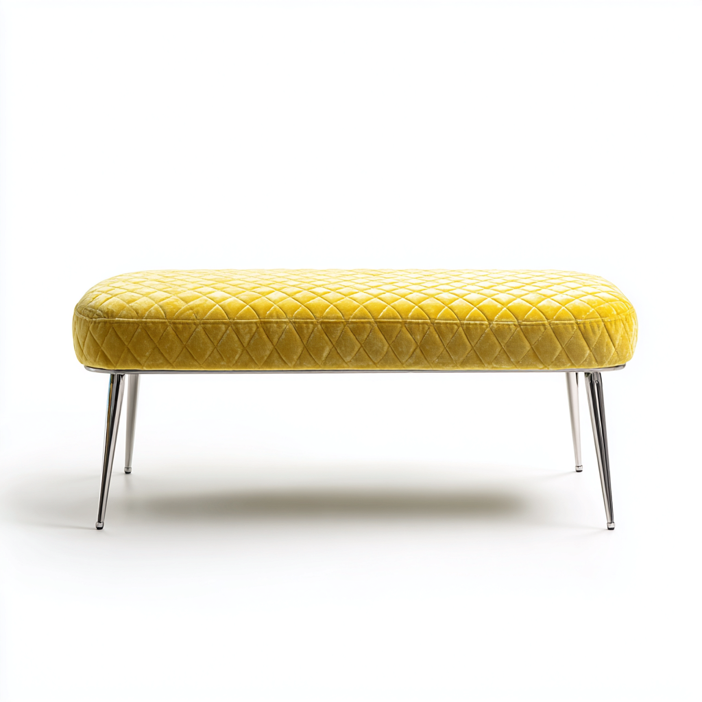Panca per letto-tessuto-metallo-125x42x44 cm-giallo-design moderno-Oakgethaus