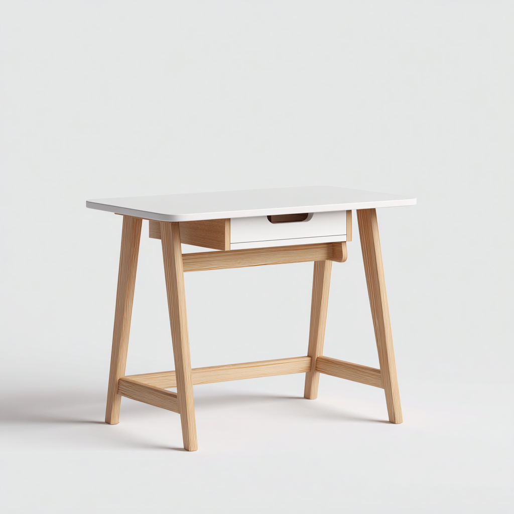 Scrivania per bambini-legno-98x58x74 cm-bianco-legno naturale-design moderno essenziale-Oakgethaus