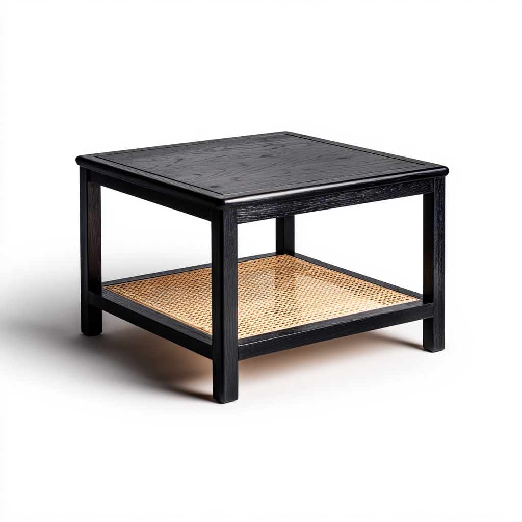 Tavolino da caffè-legno-rattan-70x70x45 cm-nero-stile moderno naturale-Oakgethaus