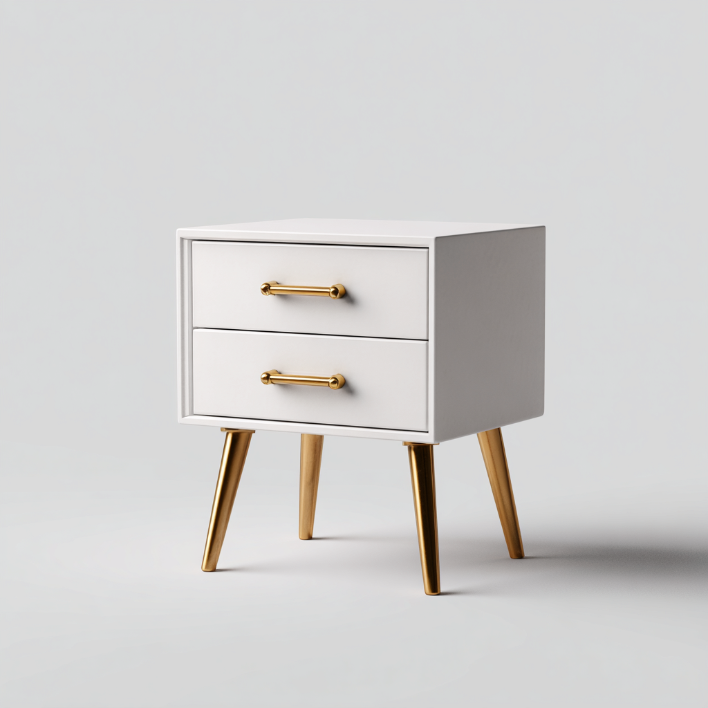 Comodino-legno-metallo-46x38x56 cm-bianco-oro-design moderno elegante-Oakgethaus