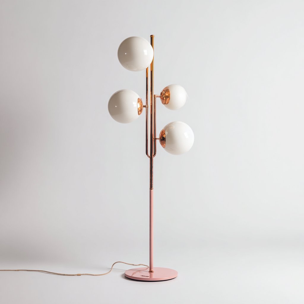 Lampada da terra - metallo-vetro - 35x35x165 cm - rosa-oro-bianco - stile moderno-Oakgethaus