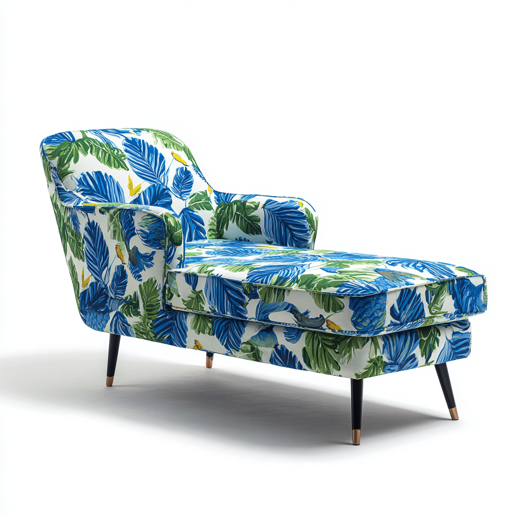 Chaise longue-Tessuto-Legno-150x72x81 cm-Blu-Verde-Bianco-Stile moderno decorativo-Oakgethaus