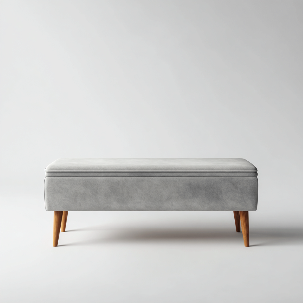 Panca per letto-tessuto-legno-122x41x44 cm-grigio-design moderno-Oakgethaus