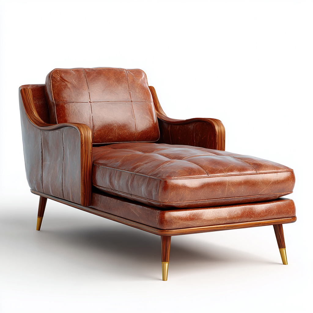 Chaise longue-Pelle-Legno-155x77x80 cm-Marrone-Stile moderno classico-Oakgethaus