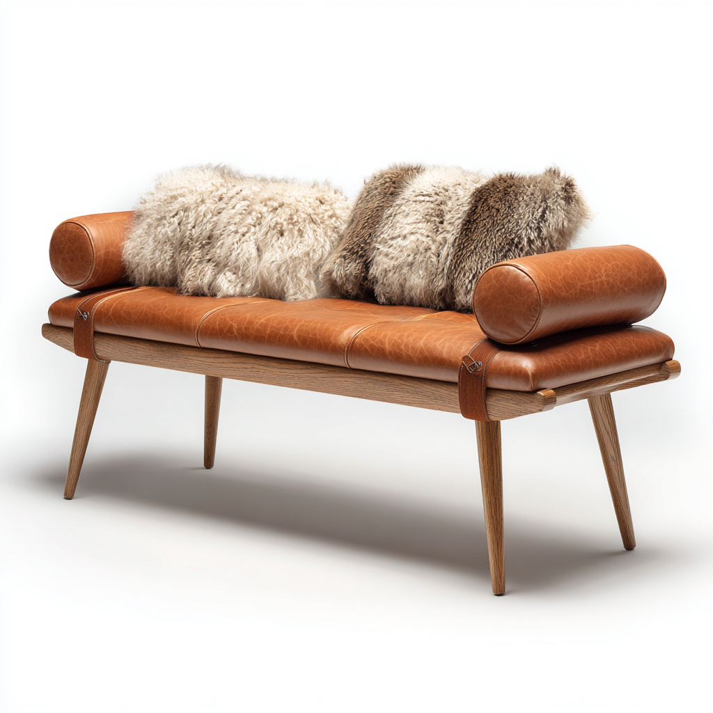 Panca per letto-pelle-legno-140x45x48 cm-marrone-design moderno-Oakgethaus