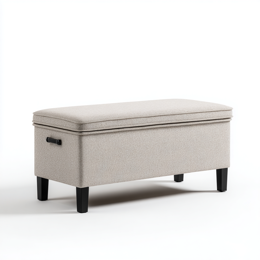 Panca per letto-tessuto-legno-118x42x46 cm-beige-design moderno-Oakgethaus