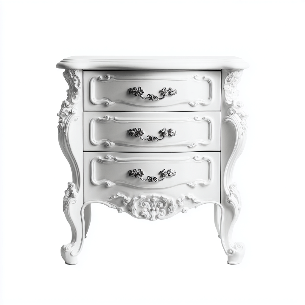 Comodino-legno-50x42x65 cm-bianco-design classico elegante-Oakgethaus