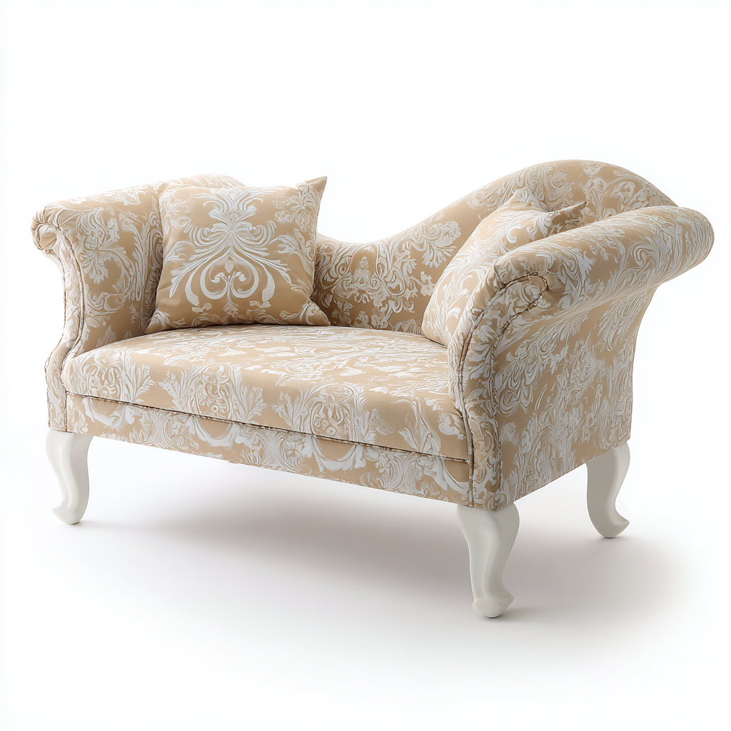 Chaise longue-Tessuto-Legno-156x74x80 cm-Beige-Bianco-Stile classico decorativo-Oakgethaus