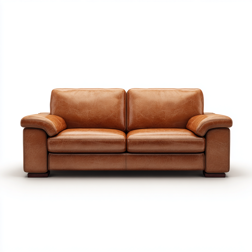 Divano lineare-Pelle-Legno-182x86x82 cm-Marrone-Soggiorno-Stile moderno confortevole-Oakgethaus