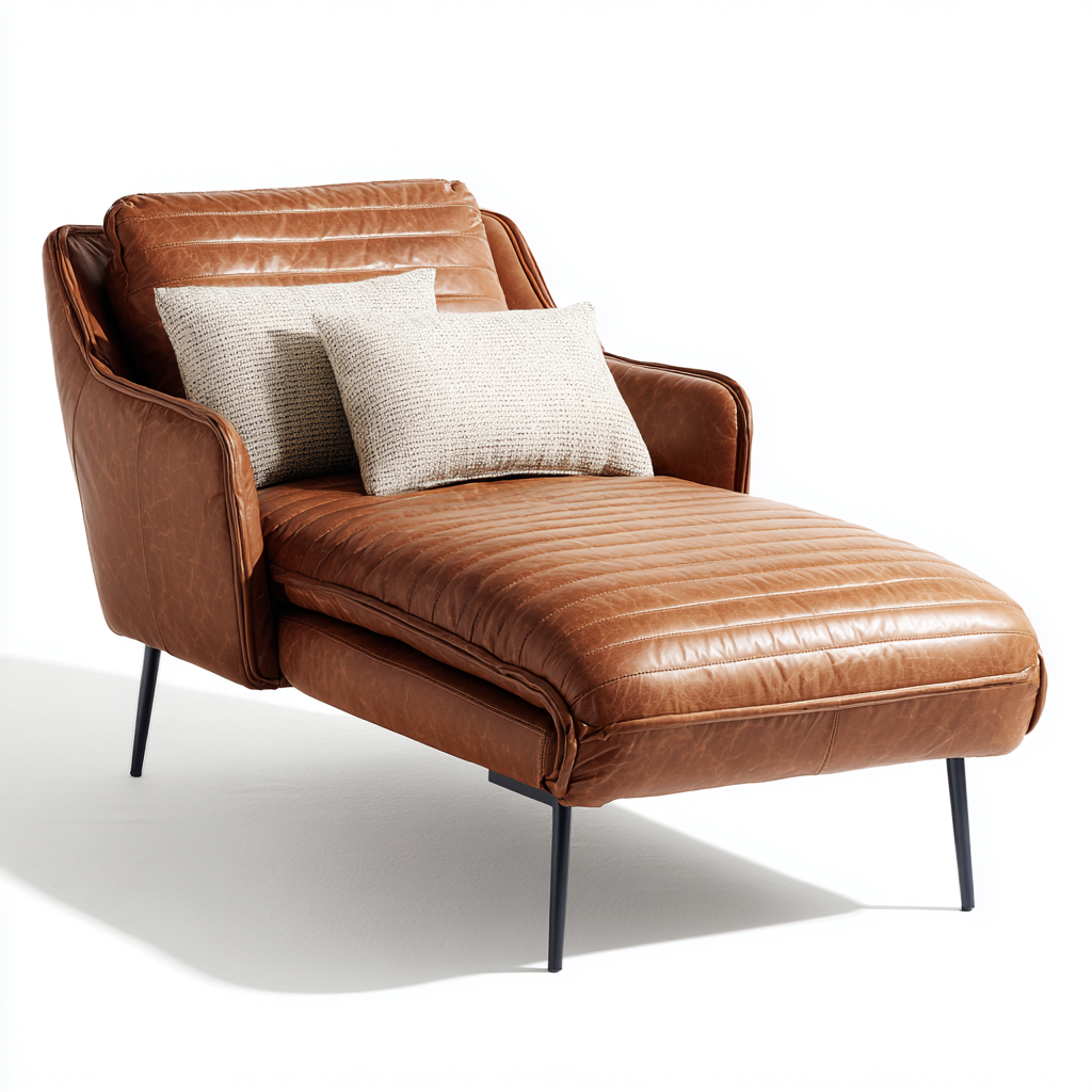 Chaise longue-Pelle-Metallo-Legno-160x75x82 cm-Marrone-Nero-Stile moderno confortevole-Oakgethaus