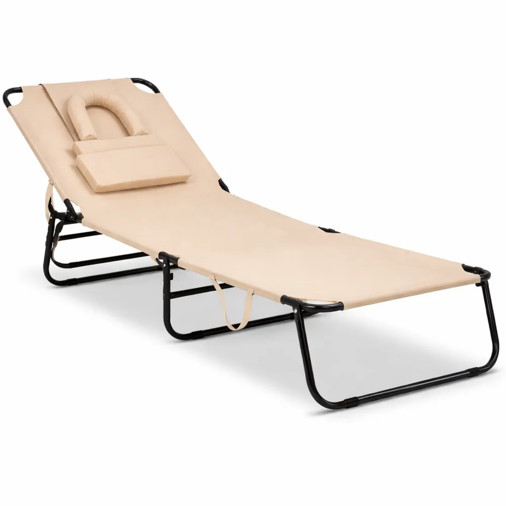 Chaise de Plage Réglable, Transat Extérieur avec Coussins Amovibles
