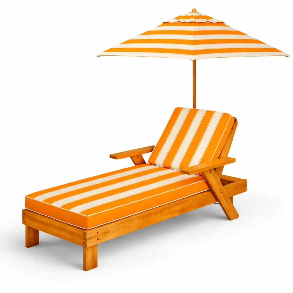 Transat Enfants en Bois avec Coussin et Parasol Amovible, Rayures Jaunes et Blanches
