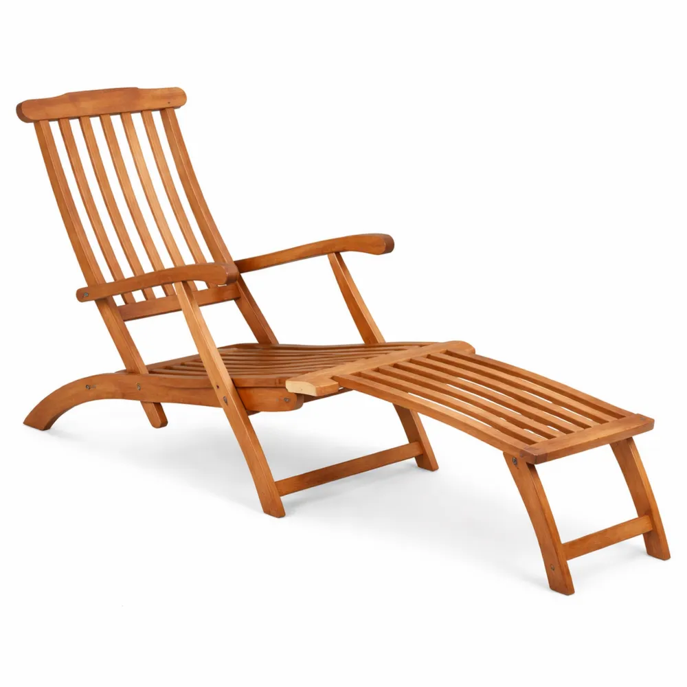 Chaise Longue Pliante en Bois d'Acacia avec Repose-Pieds pour Jardin et Balcon