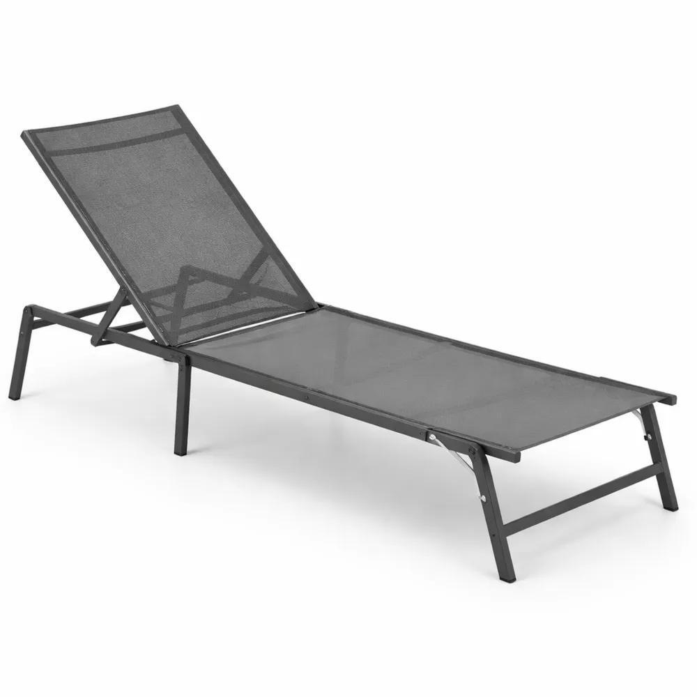 Transat Réglable 5 Positions pour Jardin, Tissu Respirant et Cadre Métallique Robuste