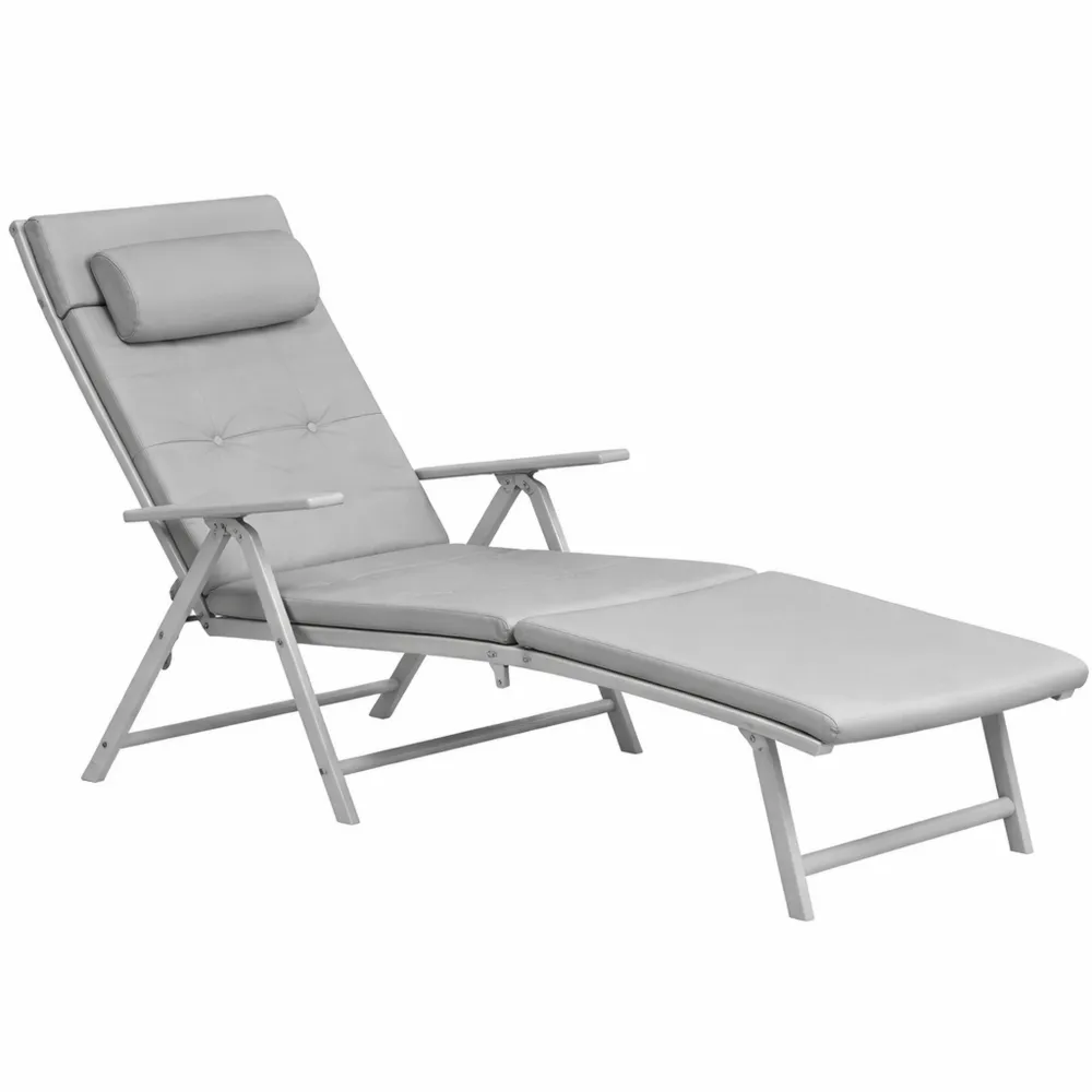 Bain de soleil inclinable avec matelas épais et appui-tête amovible