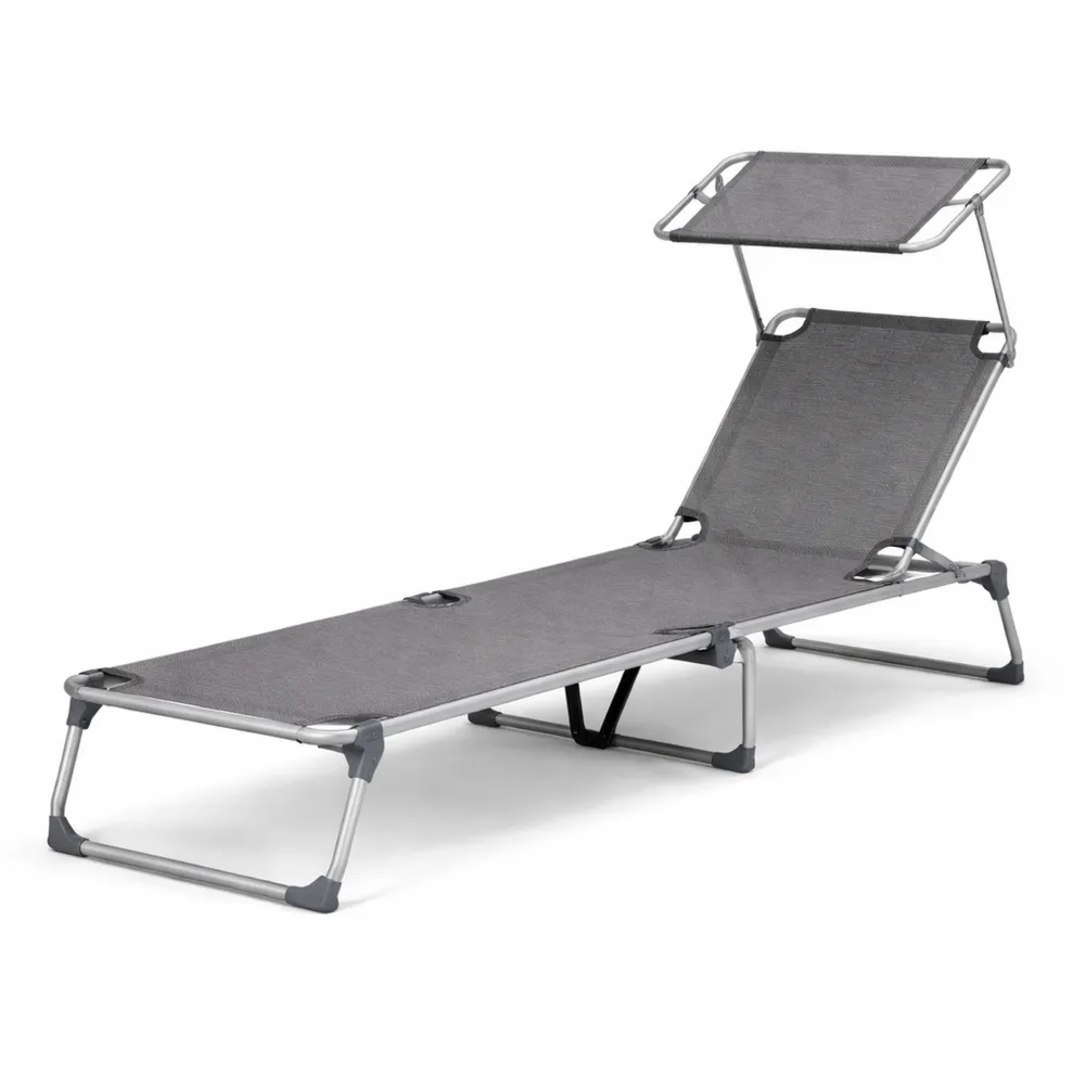 Chaise Longue Pliable avec Dossiers Réglables et Parasol, Charge 150 kg