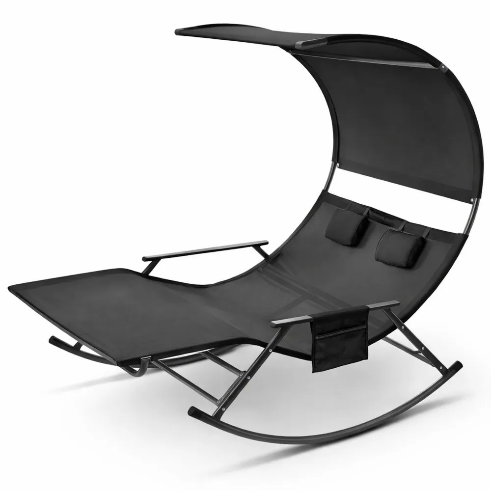 Chaise longue d'extérieur pour deux avec auvent, tissu respirant