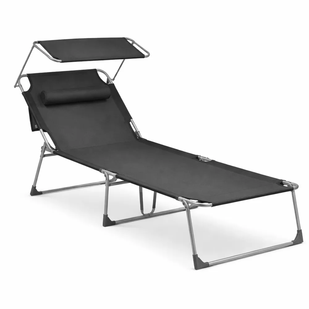 Chaise Longue Pliable avec Pare-Soleil et Dossier Réglable pour Extérieur