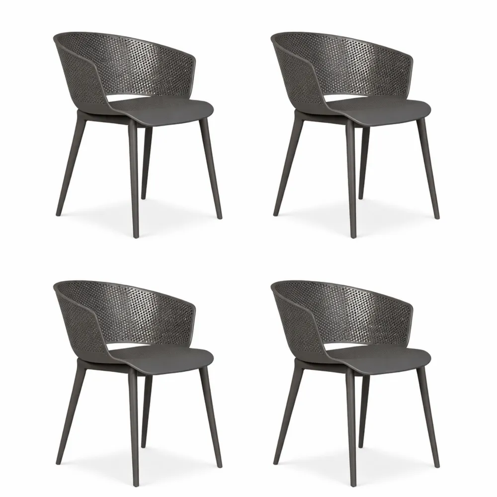 Lot de 4 chaises de jardin en plastique gris avec protection UV