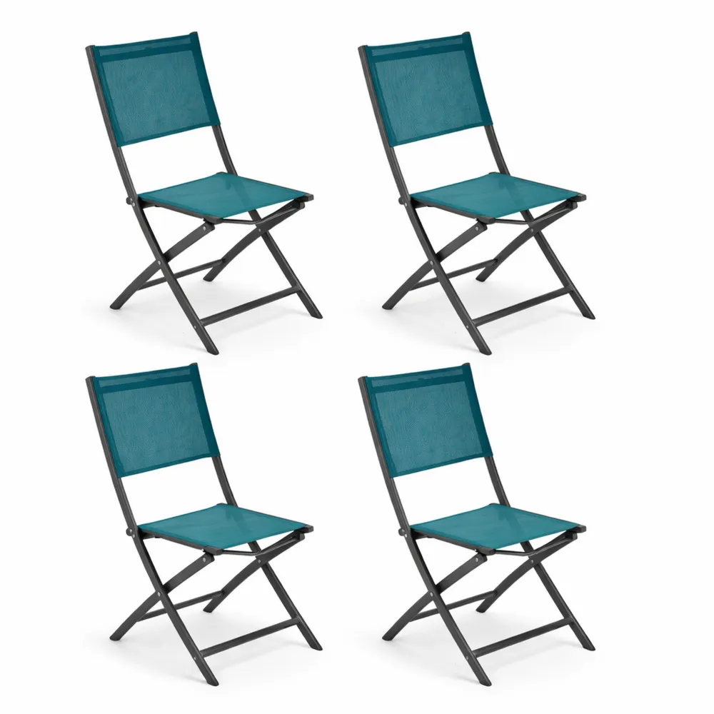 Ensemble de 4 Chaises de Jardin Pliantes Bleu Canard