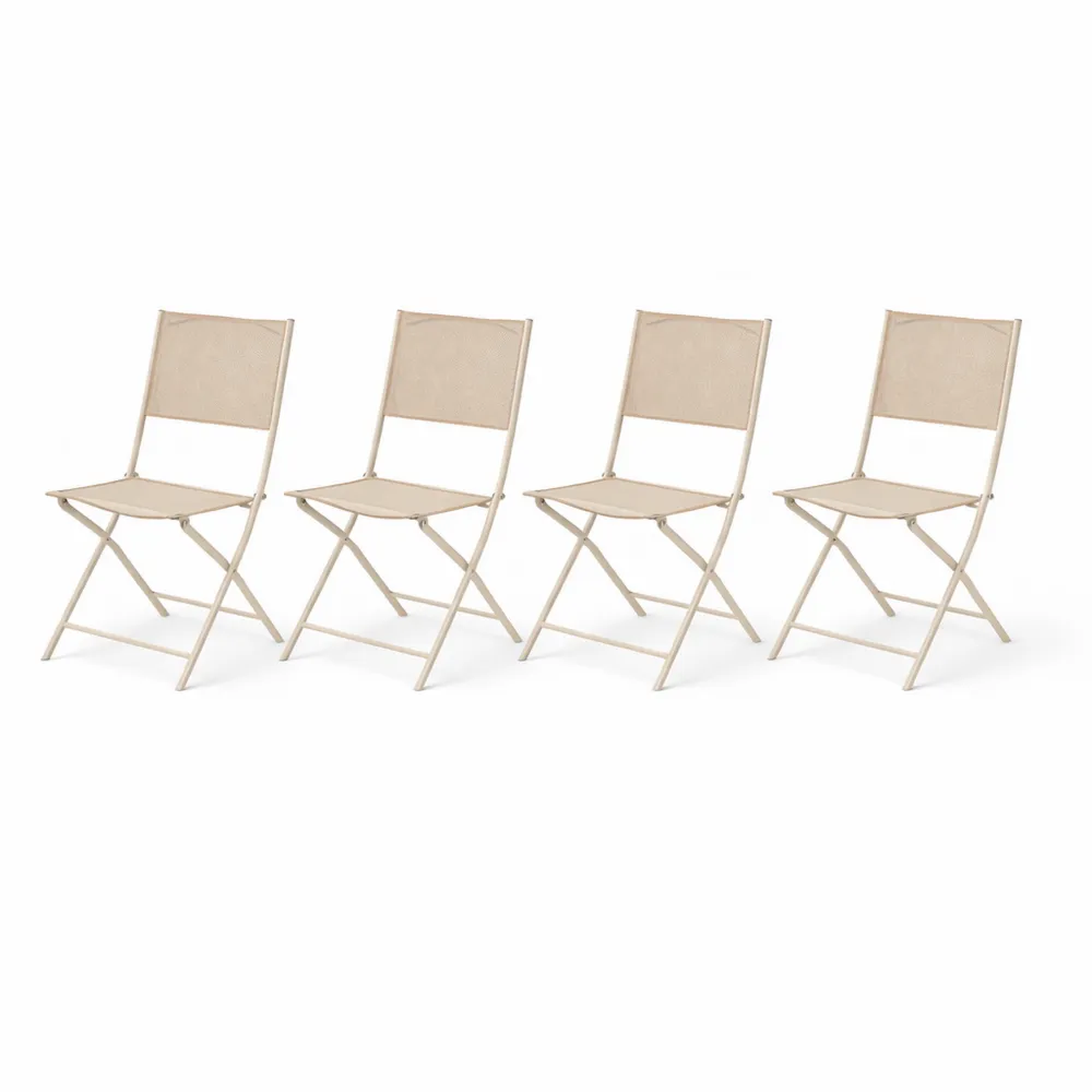 Ensemble de 4 chaises de jardin pliantes en texaline beige