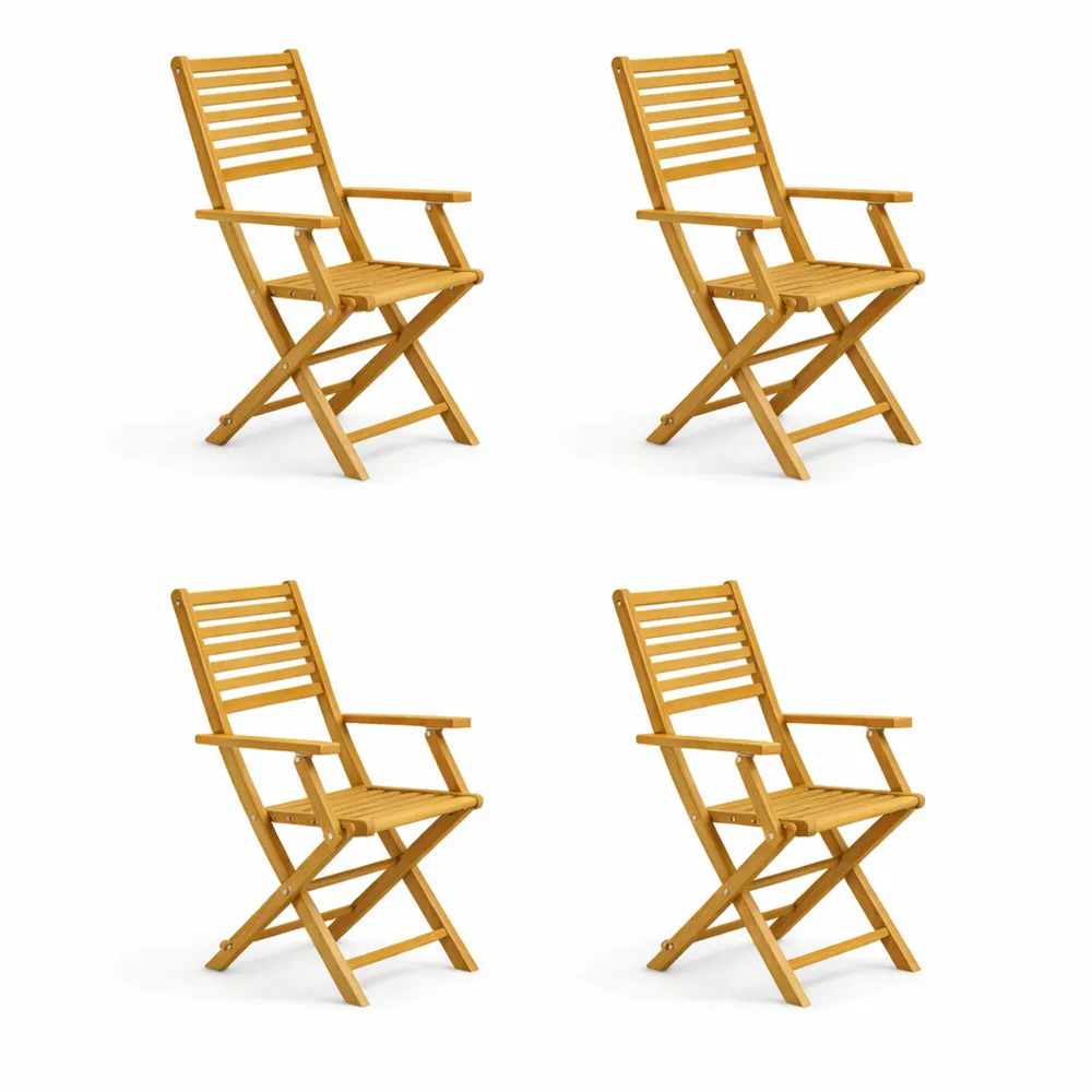 Ensemble de 4 chaises pliantes de jardin avec dossier en bois d'acacia