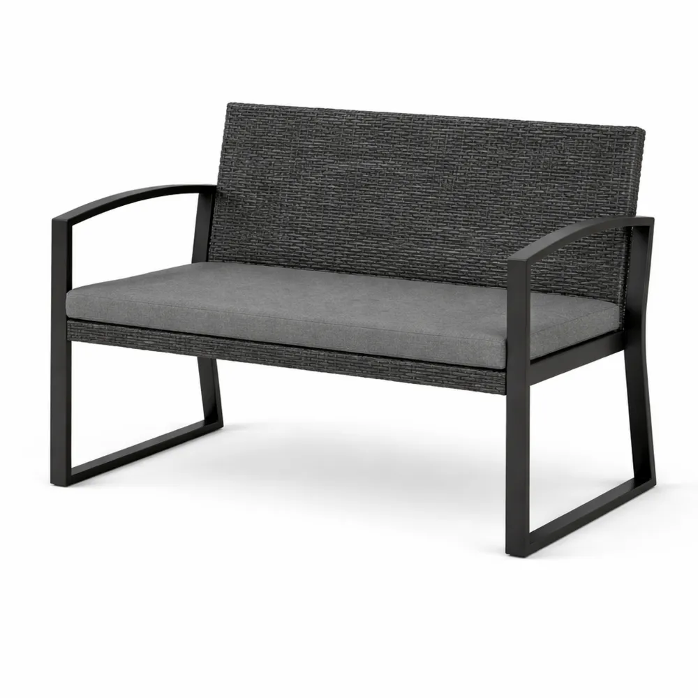 Banc de jardin extérieur 2 places en résine tressée avec coussin
