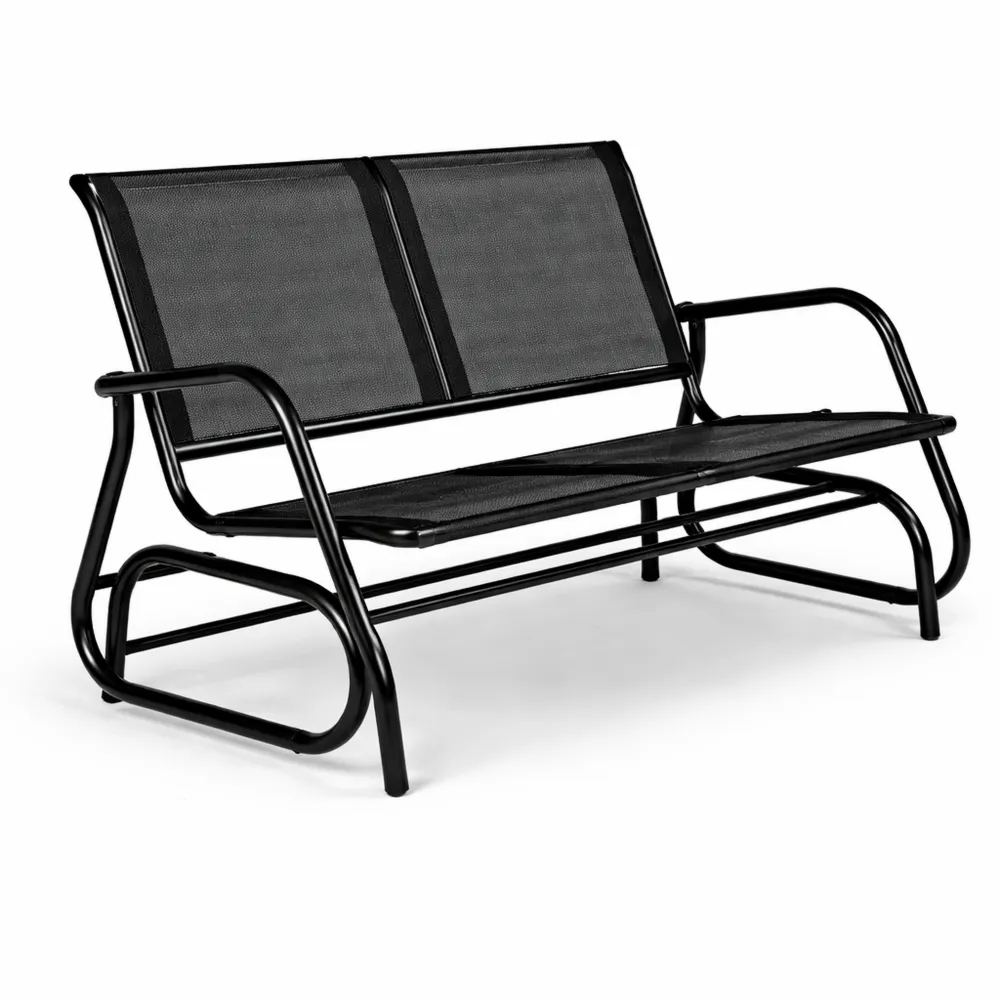 Banc d'extérieur 2 places avec accoudoirs et dossier, métal, 119 x 70 x 85 cm, noir