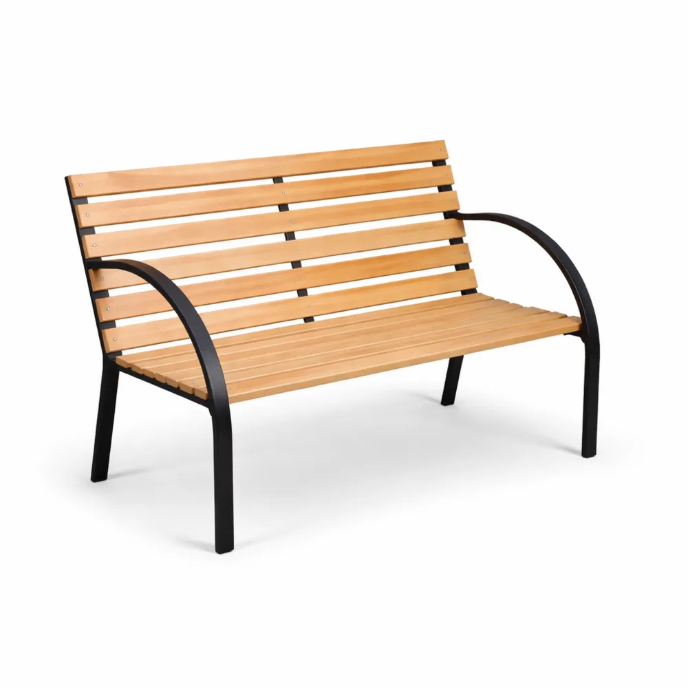 Banc de jardin en bois avec pieds en acier, marron naturel