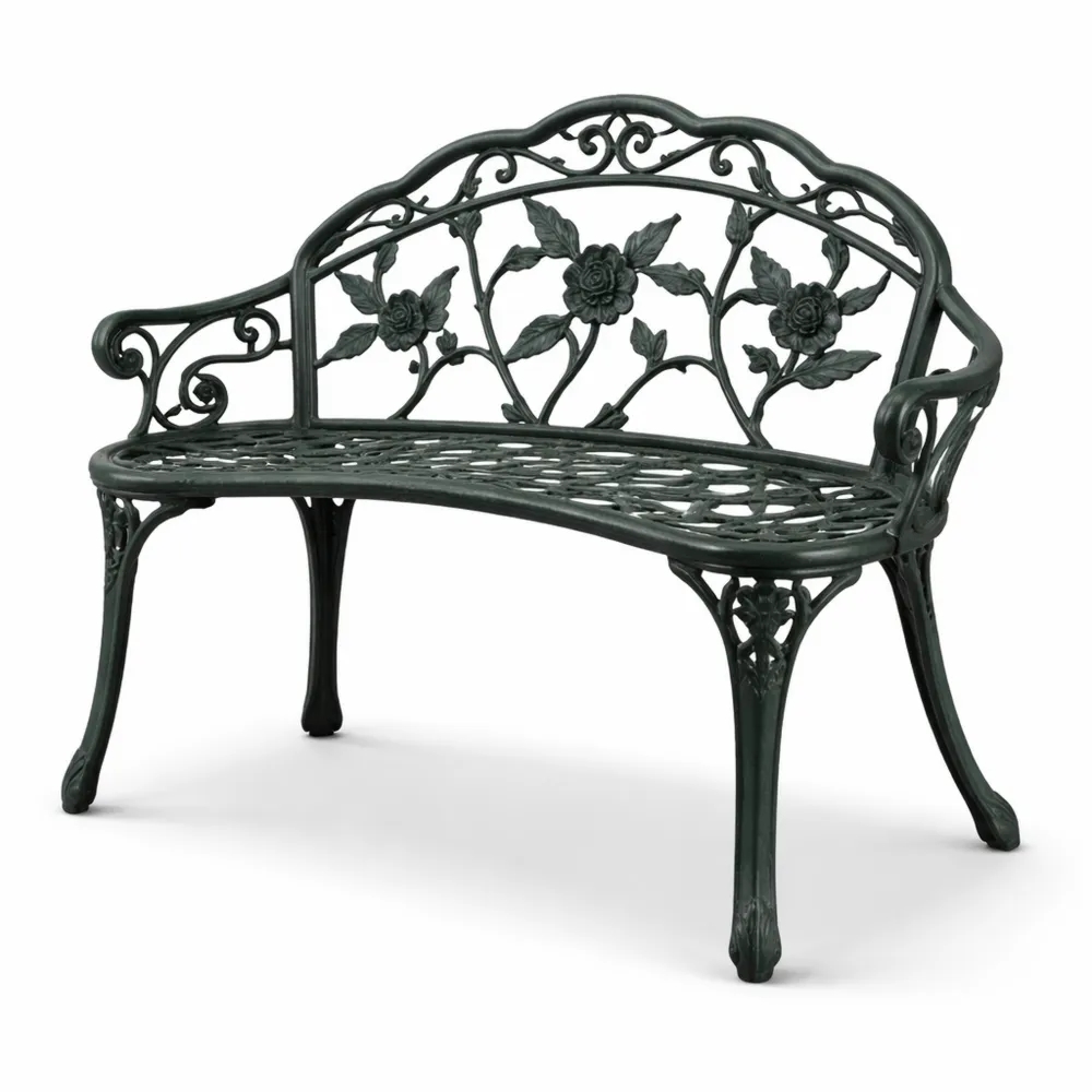 Banc de Jardin en Aluminium avec Motifs de Roses - Style Vintage pour Terrasse ou Balcon