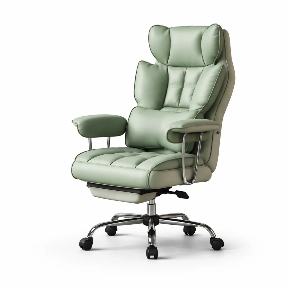 Chaise de Bureau Ergonomique Réglable en Cuir Blanc