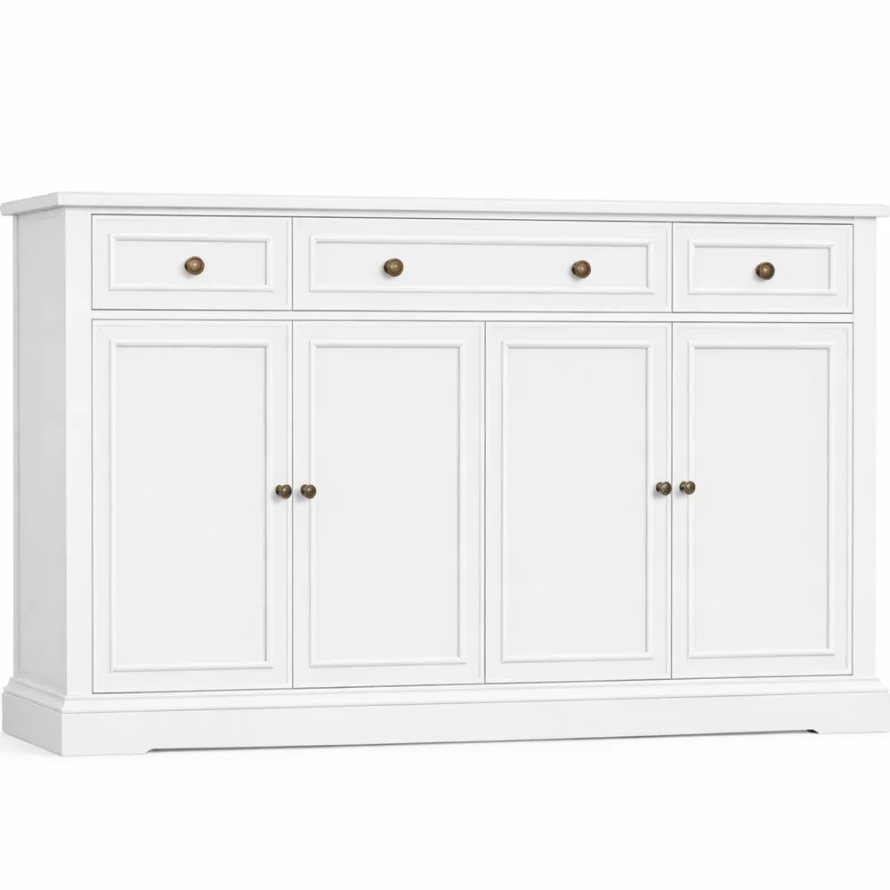 Buffet de Rangement avec Portes et Tiroirs pour Salle à Manger, Étagère Réglable, Blanc 134x40x87 cm