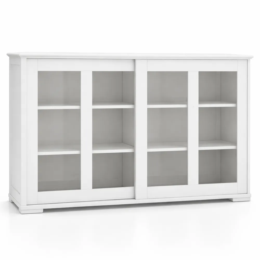 Buffet de Cuisine avec Étagères et Portes Coulissantes en Verre