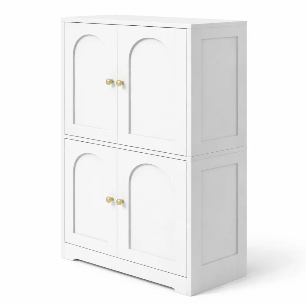 Buffet de Cuisine Moderne avec Étagères Réglables et Portes Arquées, 60 x 30 x 110 cm, Blanc