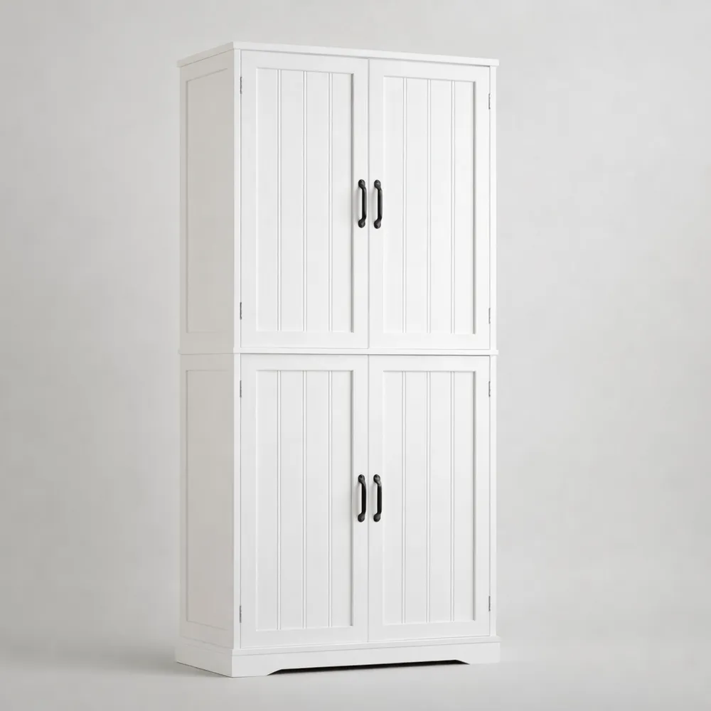 Buffet moderne avec 4 portes et 6 compartiments, blanc