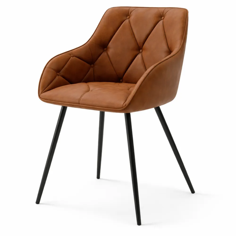 Chaise rembourrée en cuir synthétique avec dossier et accoudoirs pour intérieur