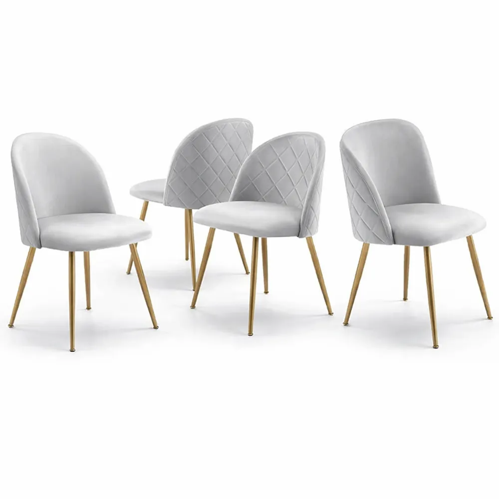 Chaises en Velours Gris pour Salle à Manger avec Jambes Dorées