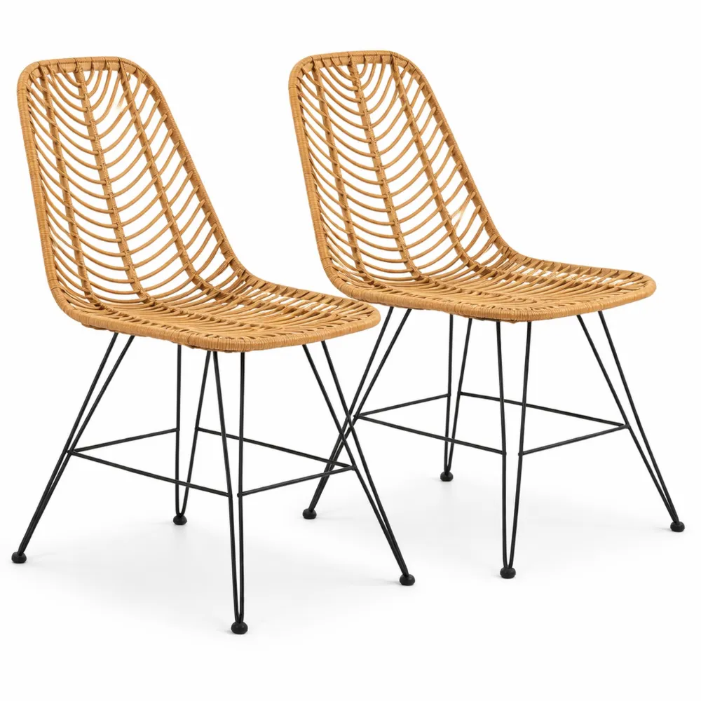 Lot de 2 chaises d'intérieur et d'extérieur en rotin synthétique noir