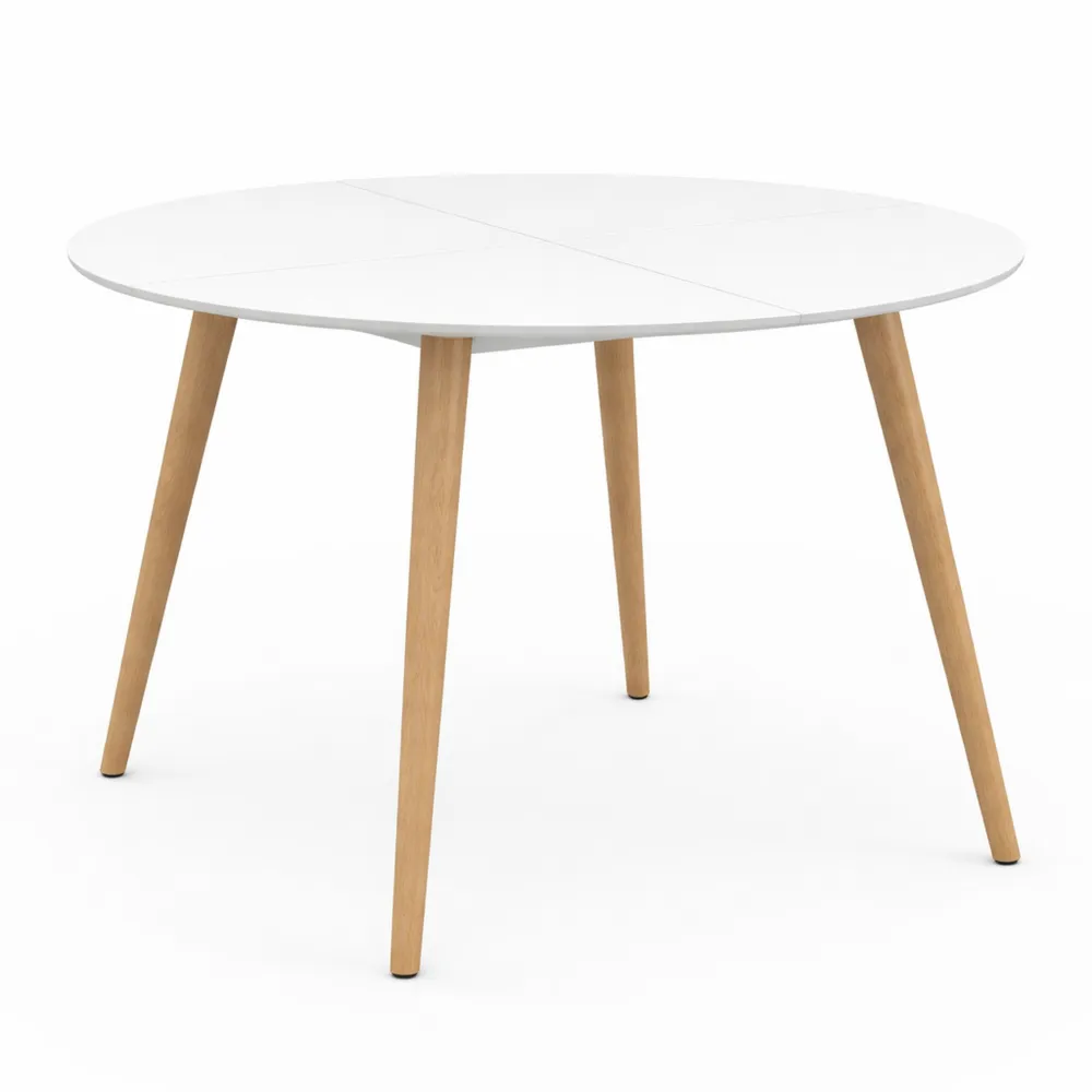 Table à Manger Ronde pour 4 Personnes en Bois Blanc, 110 cm