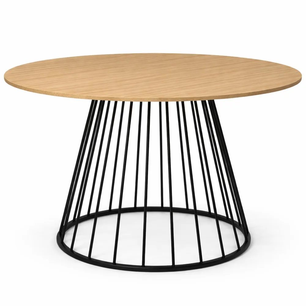 Table de Salle à Manger Ronde pour 6 Personnes avec Plateau en Bois et Pied Métallique Noir