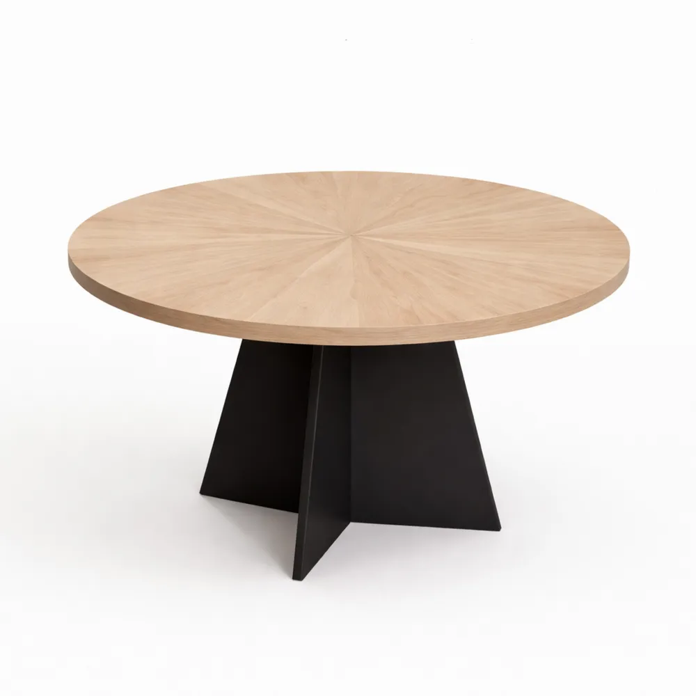 Table à manger ronde industrielle, 4 personnes, base en bois noir croisée