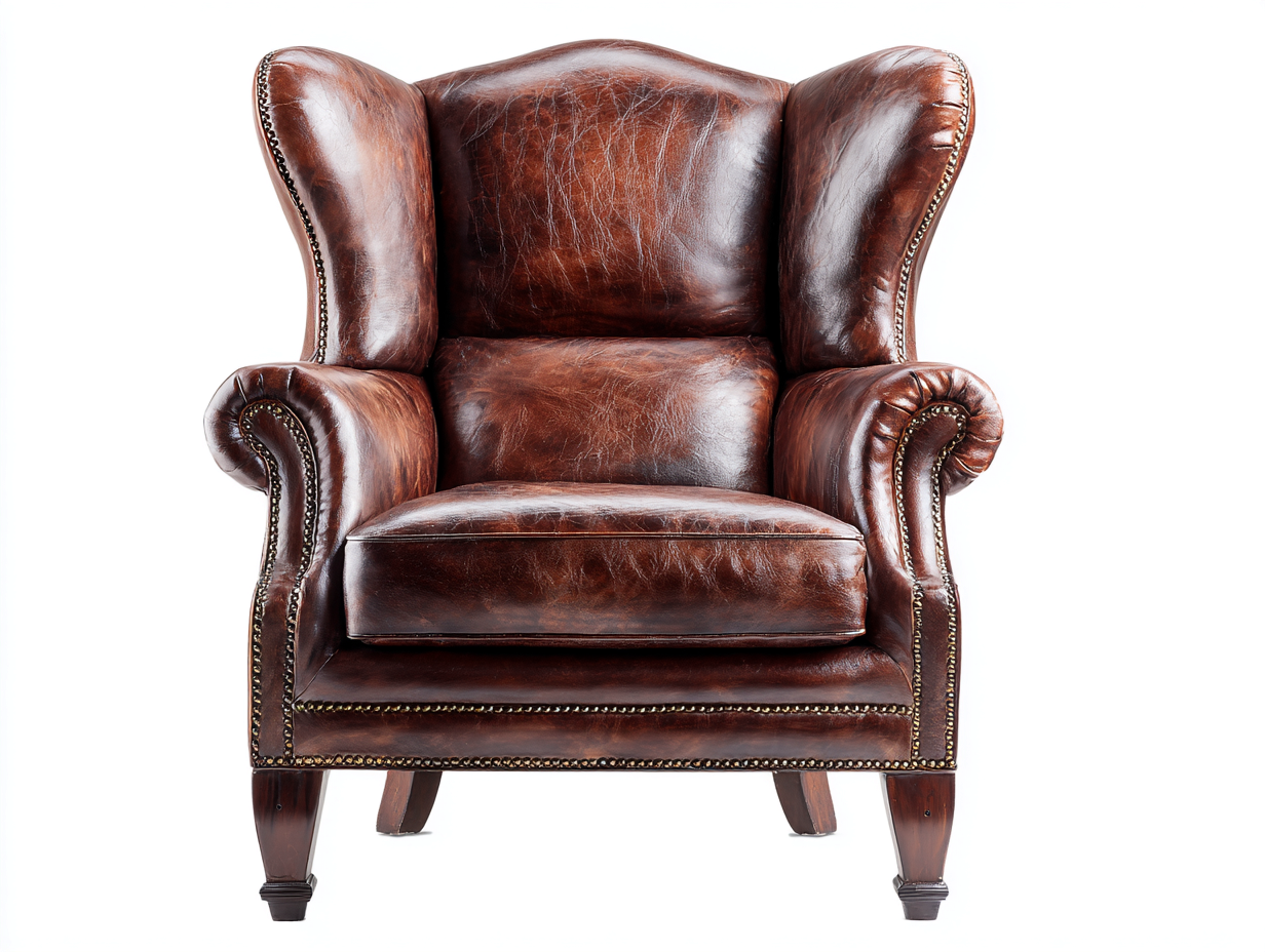 Ohrensessel Leder 90x85x105 cm - Braun - Klassisches Design für Wohnzimmer und Leseecke-Oakgethub