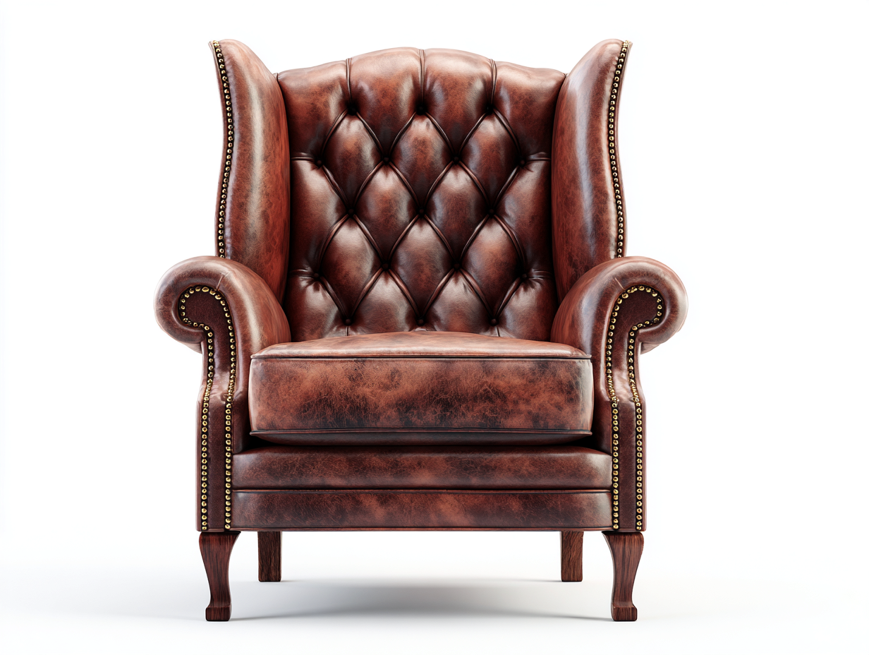 Ohrensessel Leder 94x90x110 cm - Braun - Klassisches Chesterfield Design für Wohnzimmer und Leseecke-Oakgethub