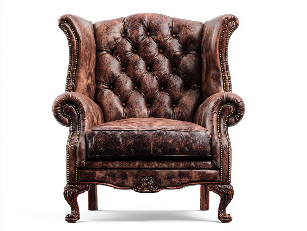 Ohrensessel Leder 96x93x112 cm - Braun - Klassisches Chesterfield Design für Wohnzimmer und Leseecke-Oakgethub