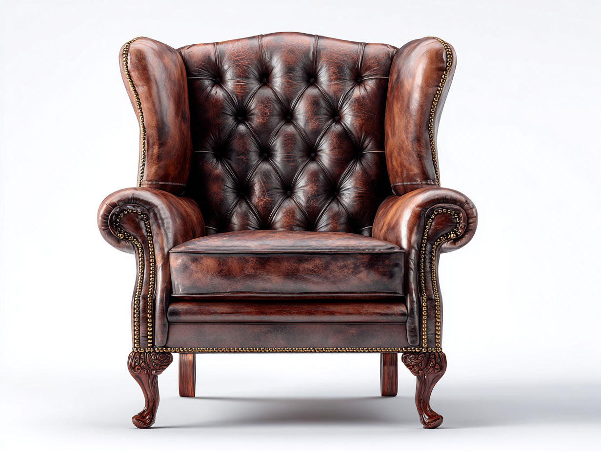 Ohrensessel Leder 98x95x114 cm - Braun - Klassisches Chesterfield Design für Wohnzimmer und Leseecke-Oakgethub