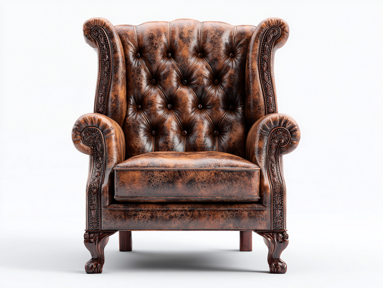 Ohrensessel Leder 97x94x113 cm - Braun - Klassisches Chesterfield Design für Wohnzimmer und Leseecke-Oakgethub